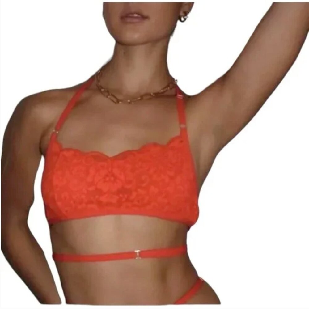 We Are Hah Don't Cross Me‎ Halter Bra S Blood Orange NWT